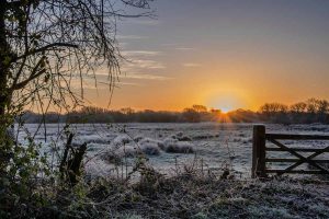 Sunrise over Titchfield Haven National Nature Reserve near Titchfield, Hampshire.