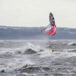 Hill Head windsurfing, wind supplied by Storm Doris. Hill Head is a residential area to the south of Stubbington and west of Lee on the Solent. Beaches at Hill Head provide many locations for wind and kite surfing at most states of the tide. Low tide generally gives shallow water extending a significant distance from the high tide mark. There is a car park at Salterns with a grassy area for rigging up with access to the beach across a low wall and promenade. The prevailing winds are south westerly though the conditions can be very choppy to say the least! West to north west gives cross shore winds down from Southampton water