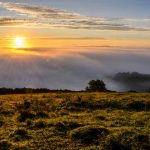 The sun just showing over the mist and fog in the Meon Valley, Hampshire giving stunning Meon Views