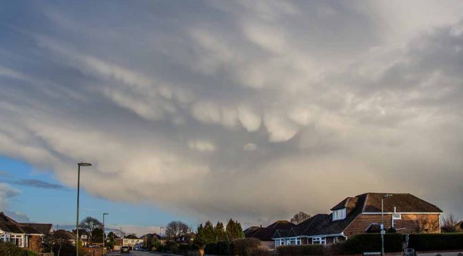 Weather watcher photograph of mammtus clouds over Stubbingon