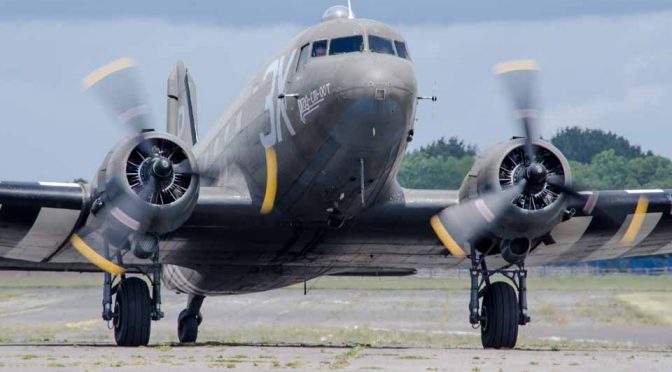 Douglas Dakota “Drag ‘em Oot” D Day 75 commemorations at Solent Airport Daedalus