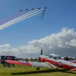 D Day 75 Daedalus. The Red Arrows fly past at Solent Airport Daedalus to mark the 75 anniversary of the D-Day landings by allied forces in Normandy 1944
