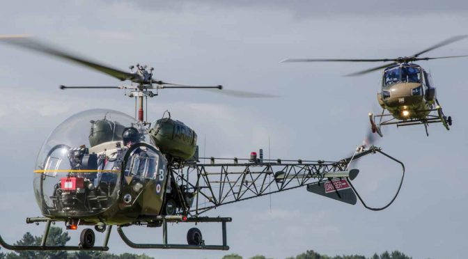 D Day 75 Daedalus. Agusta Bell Sioux AH Mk1 and Westland Scout AH Mk1 at Solent Airport Daedalus to mark the 75th anniversary of the D-Day landings by allied forces in Normandy 1944. © out to grass photography