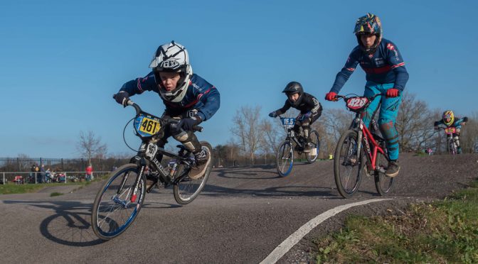 Close racing into the last berm at Gosport BMX club 2021