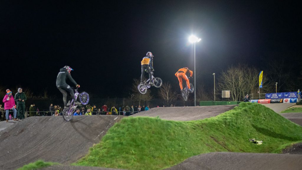 Deep South BMX Racing on the Pro section of track at Gosport BMX Club.