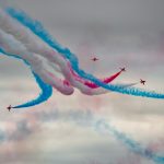 The Red Arrows displaying at Ryde Sands on the Isle of Wight for Armed Forces Day 2024